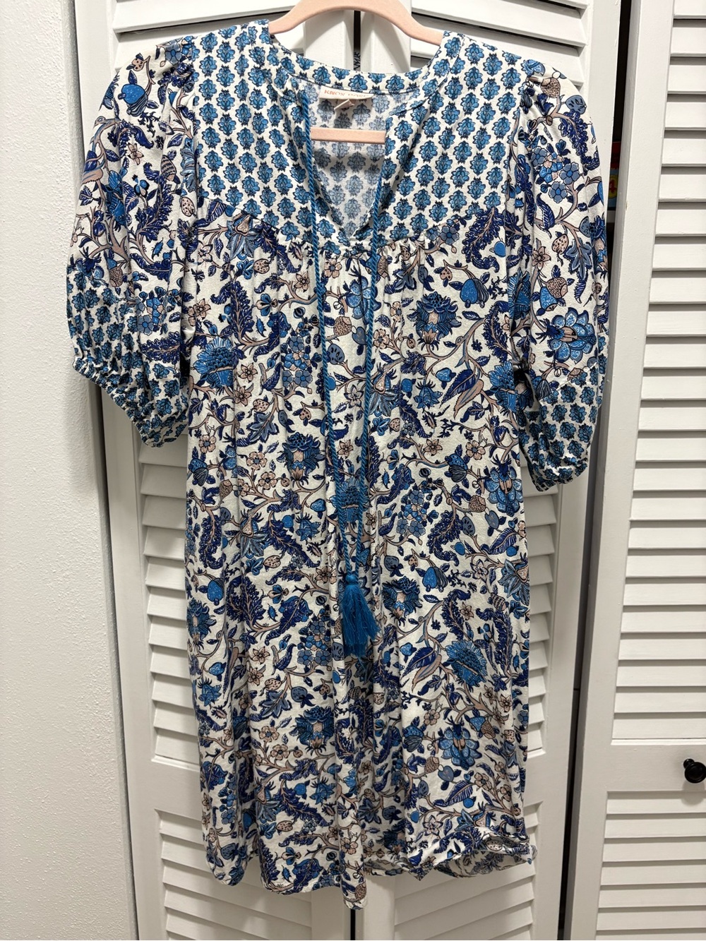 Knox Rose White Dress with Blue Floral Print